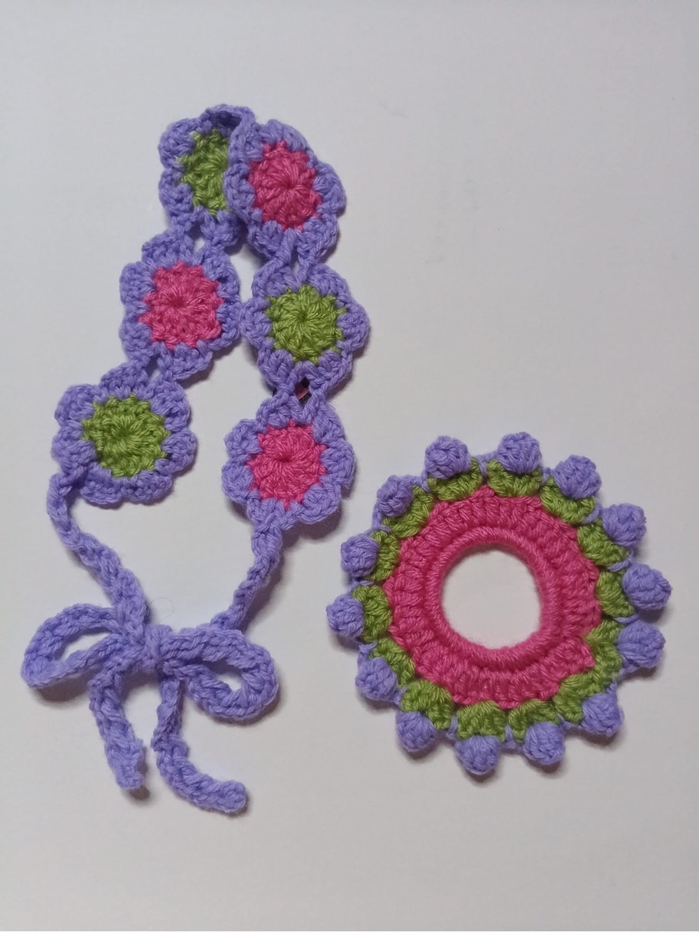 Handmade Crochet Hair Accessories - Pink, Purple & Green